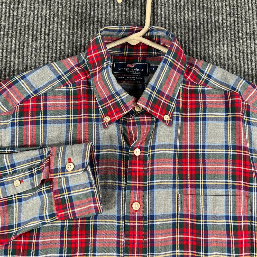 Vineyard Vines Mens Shirt‎ Large Red Plaid Long Sleeve Slim Fit Murray Button Up